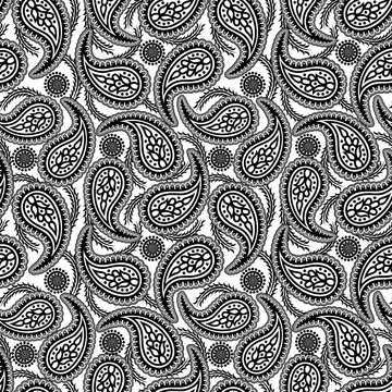 Black and white paisley seamless pattern