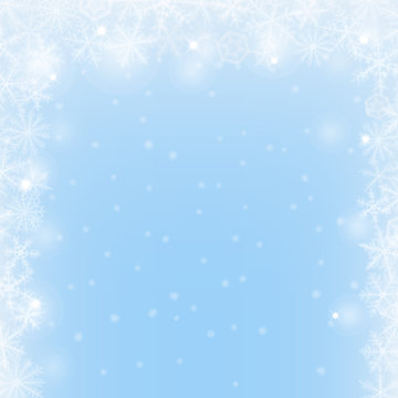 Abstract Christmas light  blue border background with snowflakes.