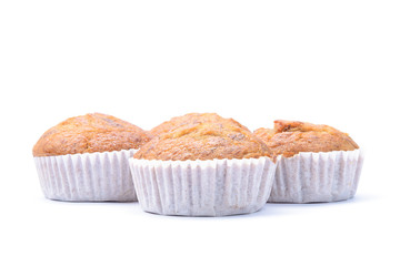 Banana muffin cake, isolated on white background