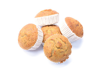 Banana muffin cake, isolated on white background