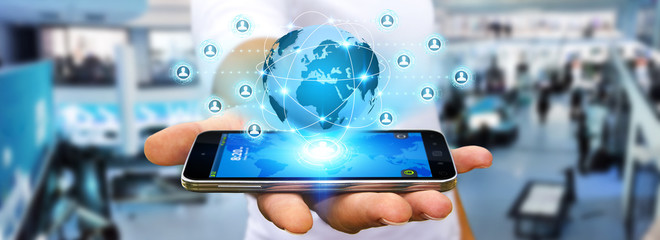 Businessman using social network