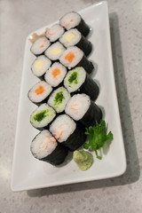 Sushi rolls on a plate