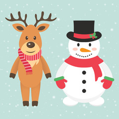 winter deer and snowman with scarf

