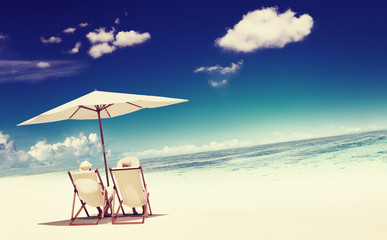 Couple Sitting Beach Tropical Relaxation Concept