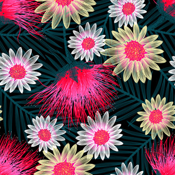Colorful cottage floral embroidery seamless pattern