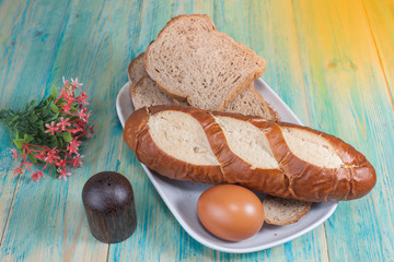 fresh bread, on old wooden table