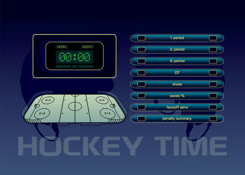 Ice hockey rink, scoreboard and game statistic vector illustration