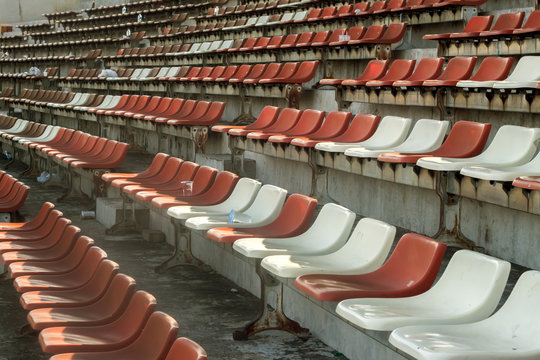 Empty stadium seats on old stand after the game end.