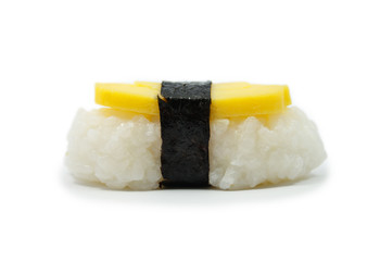 Egg sushi Isolated on white background