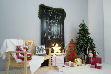 Christmas tree in room. New Year's decorations