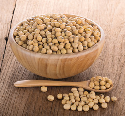 Soy beans in a wooden bowl