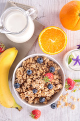 composition with cereal,milk and fruits