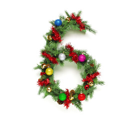 Fototapeta na wymiar Collection of decorated Christmas tree letters and numbers