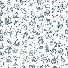 Christmas seamless pattern. New year and Christmas objects hand drawn style