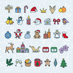 Hand drawn Christmas and new year icons