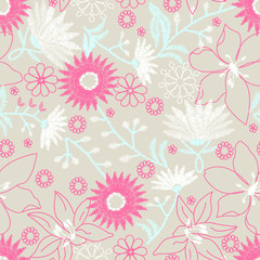Floral embroidery design in a seamless pattern