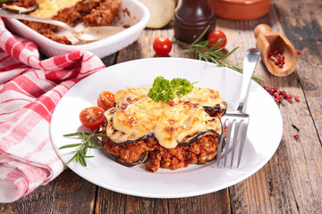moussaka with beef, tomato sauce and cheese
