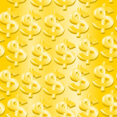Gold dollar symbol in a seamless pattern