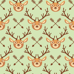 Hipster seamless pattern with deer and arrows. 