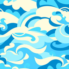 Graphic tropical surf waves in a seamless pattern