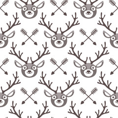 Hipster seamless pattern with deer and arrows. 