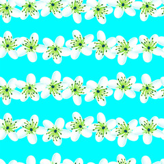 Green and Blue tropical frangipani seamless pattern