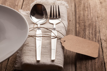 Cutlery Set at Rustic Wooden Table Setting
