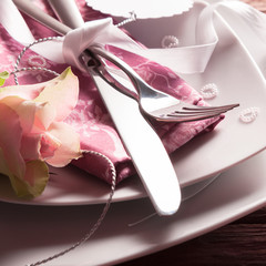 Romantic Place Setting with Rose and Pearl Hearts