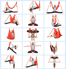 Young woman doing aerial yoga