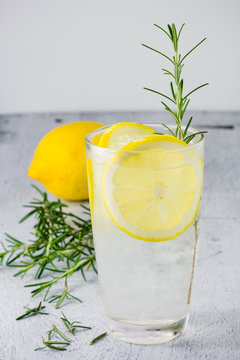 Lemonade with fresh lemon and rosemary