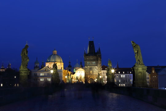 Charles bridge in Prague at the night, Czech Republic