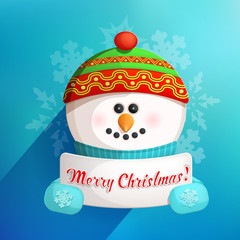 Cute Funny Snowman Holding White Page with Greetings