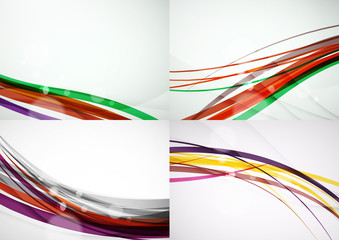 Set of abstract backgrounds. Curve wave lines with light and shadow effects