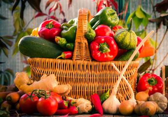 basket full fresh vegetables rural setting