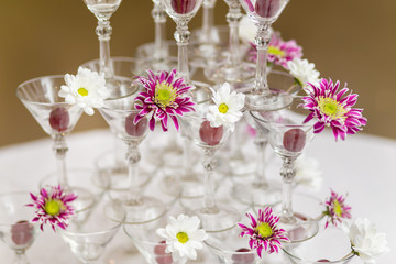 Festive glasses with flowers
