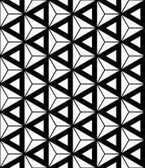 Vector modern seamless sacred geometry pattern hexagon triangles, black and white abstract geometric background, trendy print, monochrome retro texture, hipster fashion design