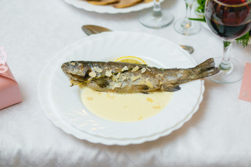 Baked trout on a plate