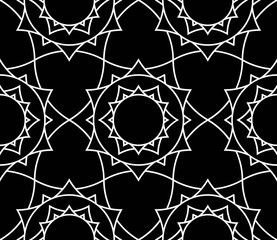 Vector modern seamless sacred geometry pattern floral, black and white abstract geometric background, trendy print, monochrome retro texture, hipster fashion design
