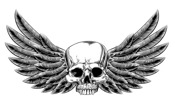 recommend clip art: Vintage Woodcut Winged Skull