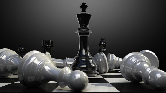 Put the king on a chessboard, and chess piece fall down animation.