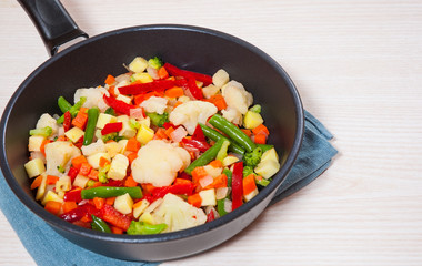 Mixed vegetables in a frying pan