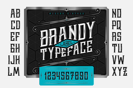 Vintage Brandy Label Typeface with classic ornate and pattern