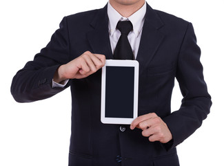 Businessman holding a small tablet touch computer