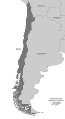 Fototapeta premium Karte von Chile in Grau (mit Beschriftung)