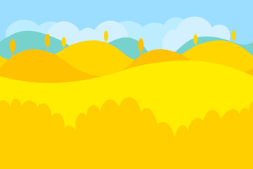 Fototapeta na wymiar Cartoon Landscape of Yellow Desert and Trees for Game