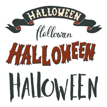 Collection of Halloween hand lettering isolated on white backgro