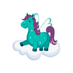 Cute Pegasus on a Cloud. Vector Illustration