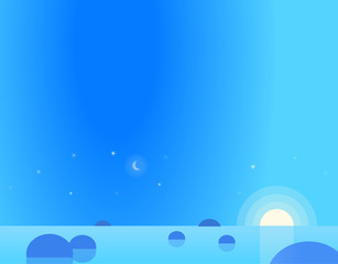 Wallpaper Landscape of Seascape at Dawn or Dusk, Vector Illustration