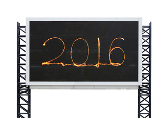 2016 Happy new year firework on large sign board