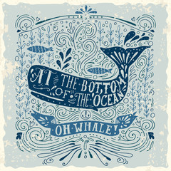 Hand drawn vintage label with a whale and lettering